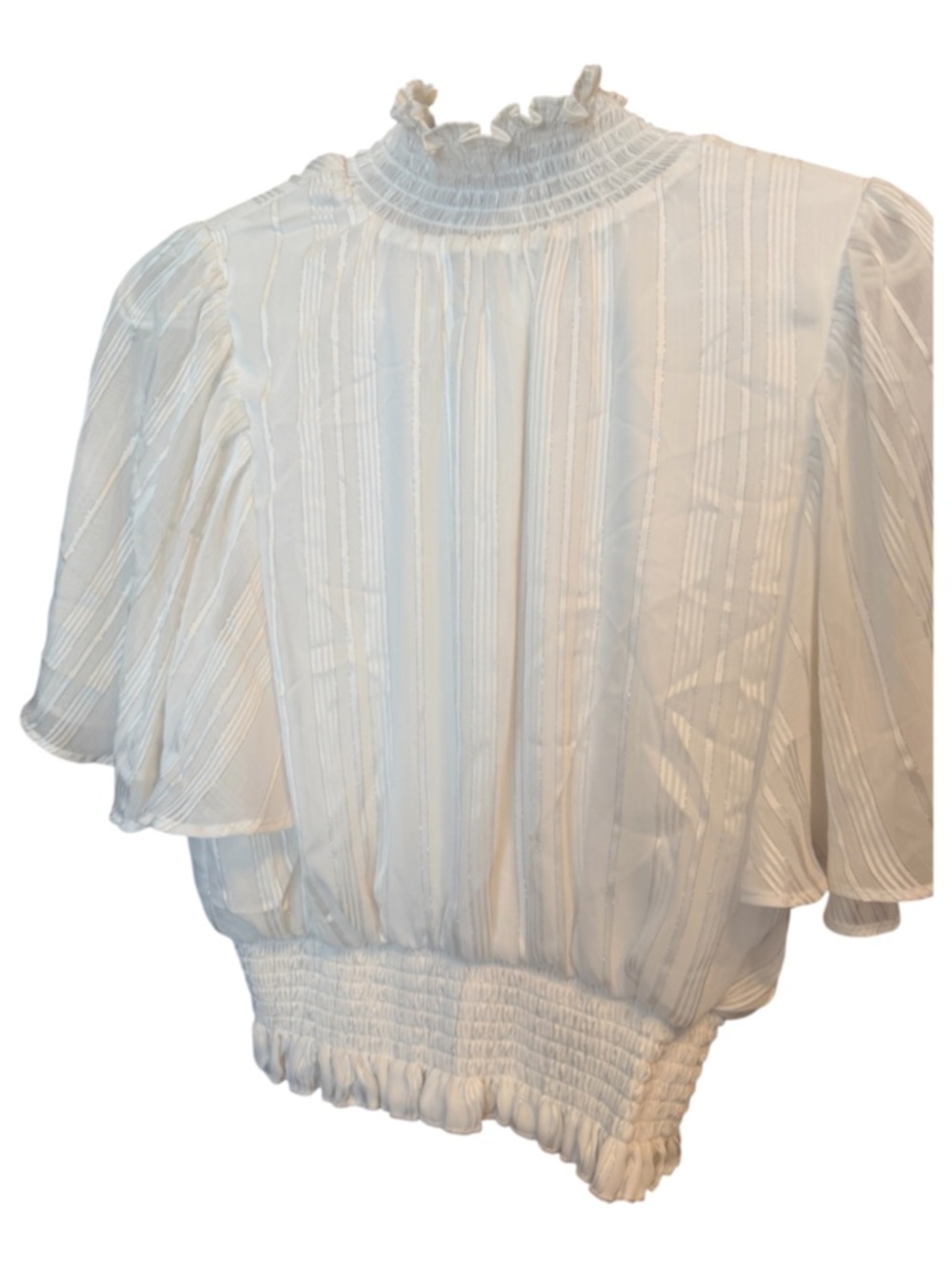 Shinestar Cream Smocked High-Neck Puff Sleeve Blouse